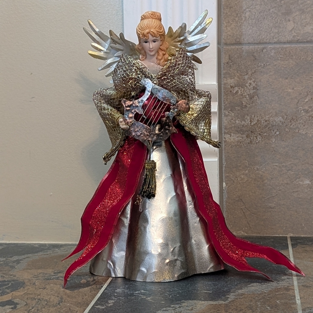 Vintage Embossed Tin Metal Rustic Angel Christmas Tree Topper 13 inch